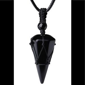 BRAND NEW UNISEX BLACK OBSIDIAN HEALING STONE NECKLACE NWT